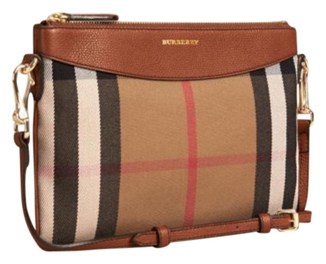 Burberry Peyton Brown and Check Leather Cotton Cross Body Bag