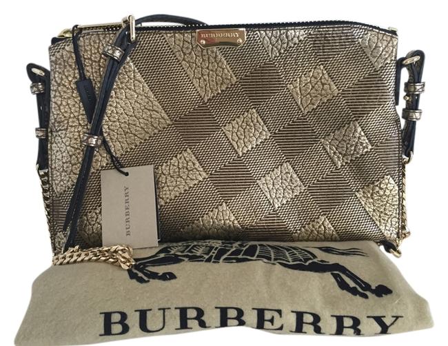Burberry Peyton Check Embossed Camel Gold Leather Cross Body Bag