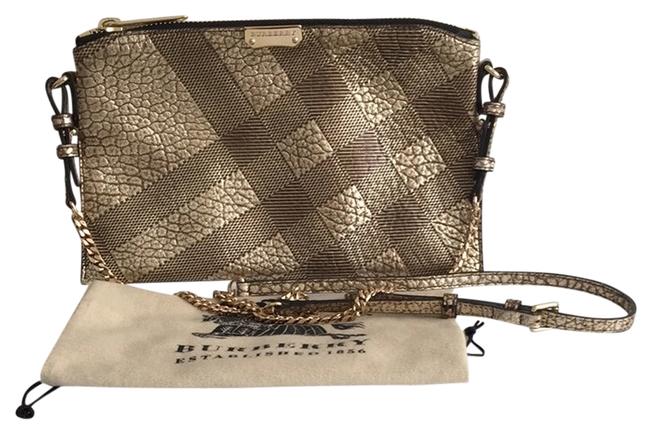 Burberry Peyton Check Embossed Gold Leather Cross Body Bag