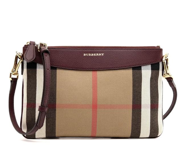 Burberry Peyton Check Mahogany Red Canvas Cross Body Bag