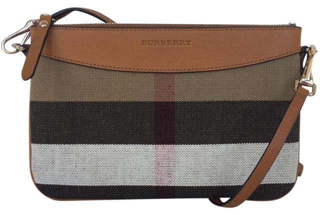 Burberry Clutch Peyton Saddle Brown FabricLeather Cross Body Bag