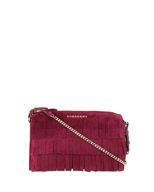 Burberry Peyton Fringe Deep Plum Suede Cross Body Bag