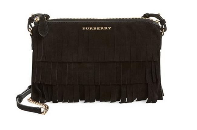 Burberry Peyton Fringed Black Suede Cross Body Bag