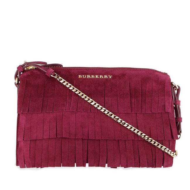 Burberry Peyton Fringed Cherry Suede Cross Body Bag