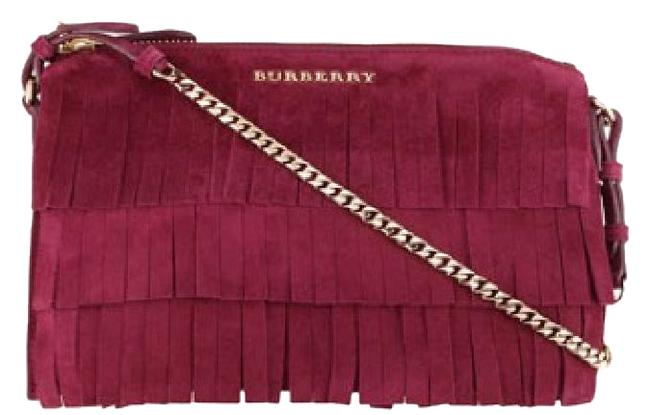 Burberry Peyton Fringed Dark Plum Suede Leather Cross Body Bag