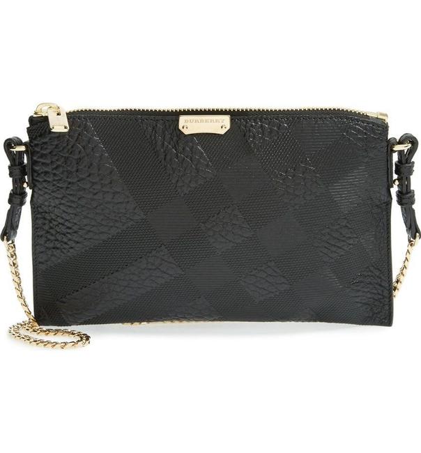 Burberry Peyton Grain Check Embossed Gold Chain Black Leather Cross Body Bag