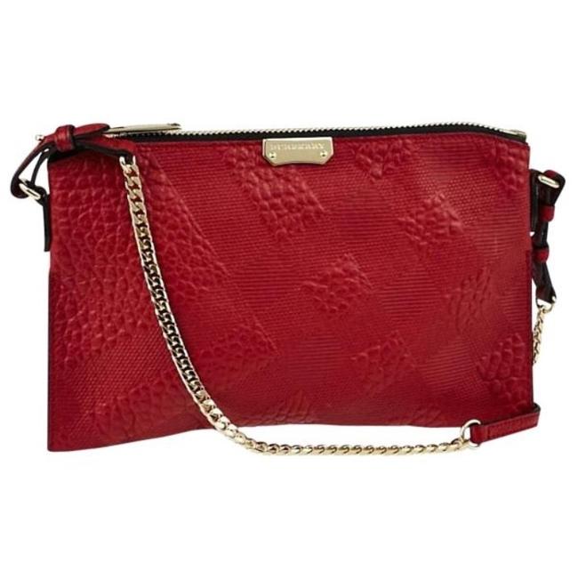 Burberry Peyton Grain Check Military Red Embossed Leather Cross Body Bag