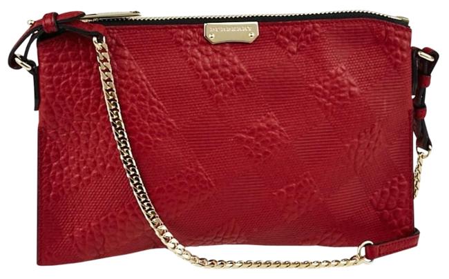 Burberry Peyton Grain Check Military Red Leather Cross Body Bag