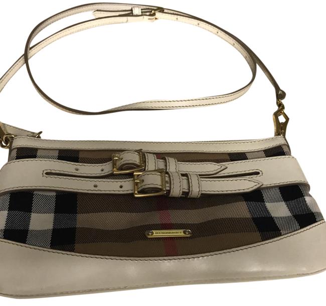 Burberry Peyton House Chalk White Leather and Print Fabric Cross Body Bag
