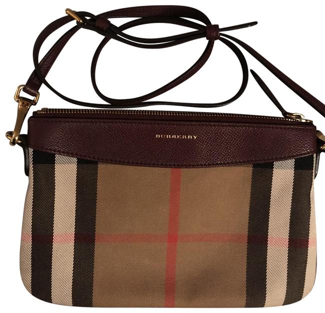 Burberry Peyton Mahogany Cotton and Leather Cross Body Bag