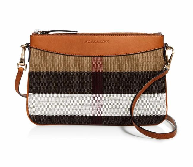Burberry Peyton Signature Check Saddle Brown Canvas Cross Body Bag
