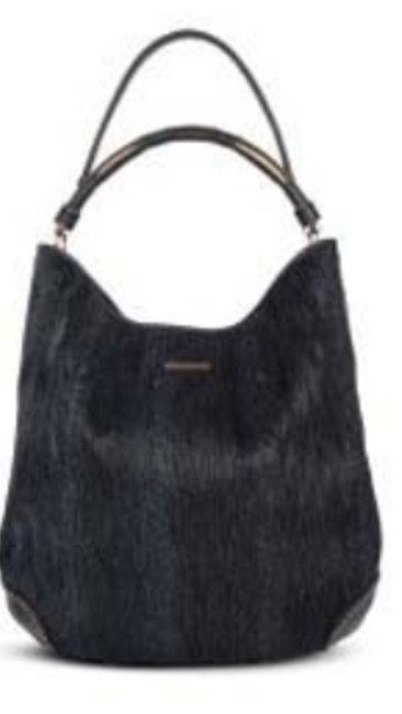 Burberry Plisse Leather Black Hobo Bag