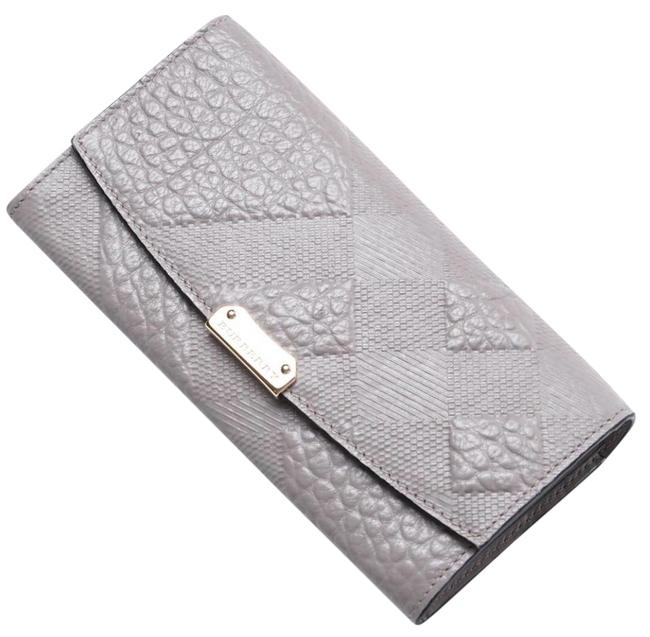 Burberry Porter Grain Check Embossed Continental Wallet Grey Leather Clutch