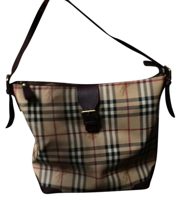 Burberry Print Brown Leather Hobo Bag
