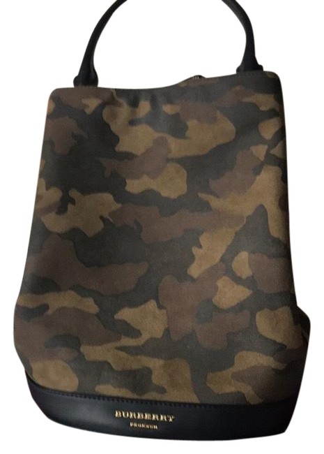Burberry Bucket Prorsum Camo SuedeLeather Hobo Bag
