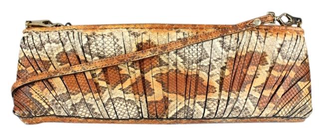 Burberry Prorsum Parmoor Slice detailed Orange Python Skin Leather Clutch