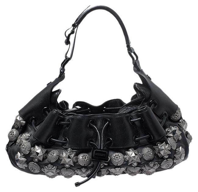 Burberry Prorsum Studded Mason Warrior Black Leather Hobo Bag