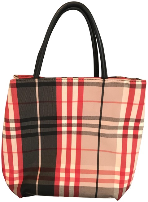 Burberry Purse with Leather Straps Red Black Cream Clutch