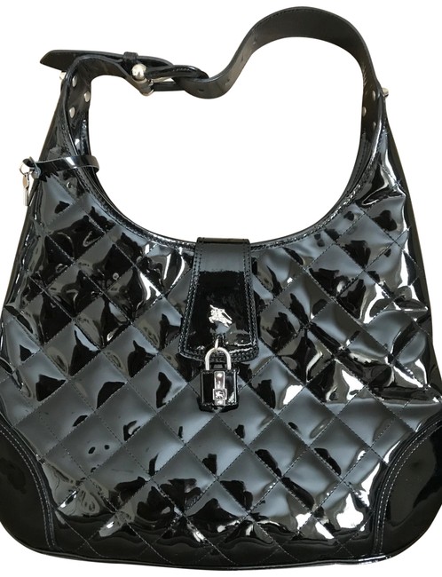Burberry Quilted Black Patent Leather Hobo Bag