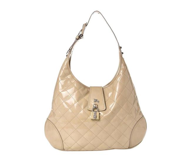Burberry Quilted Brook Beige Patent Leather Hobo Bag