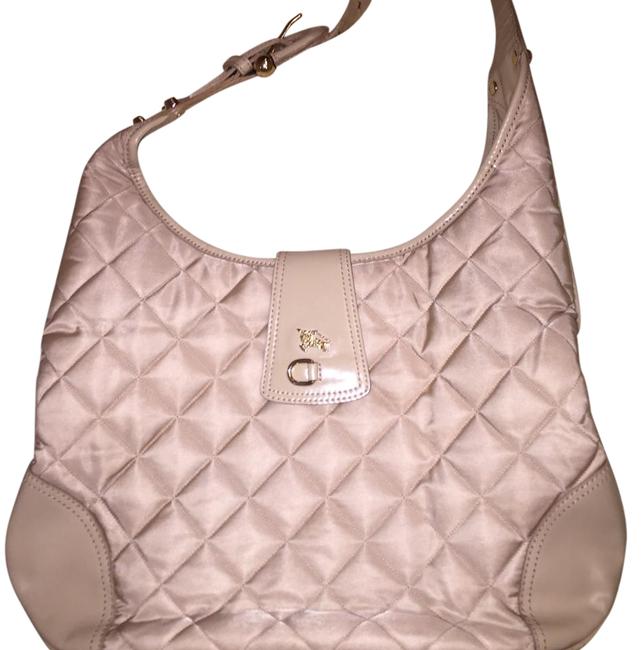 Burberry Quilted Brook Tan NylonPatent Leather Hobo Bag