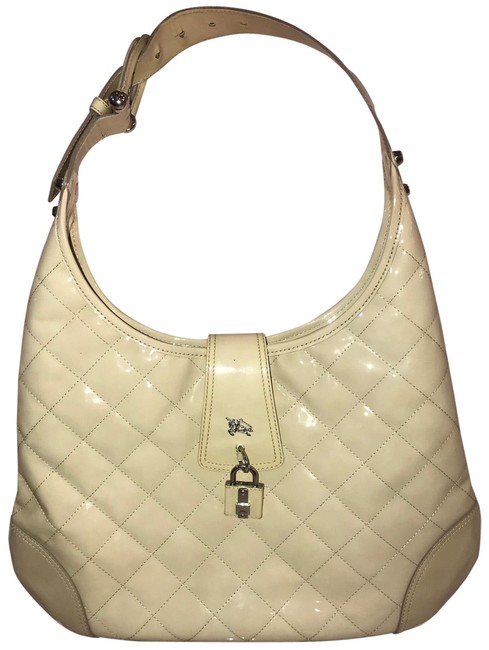 Burberry Quilted Ivory Patent Leather Hobo Bag