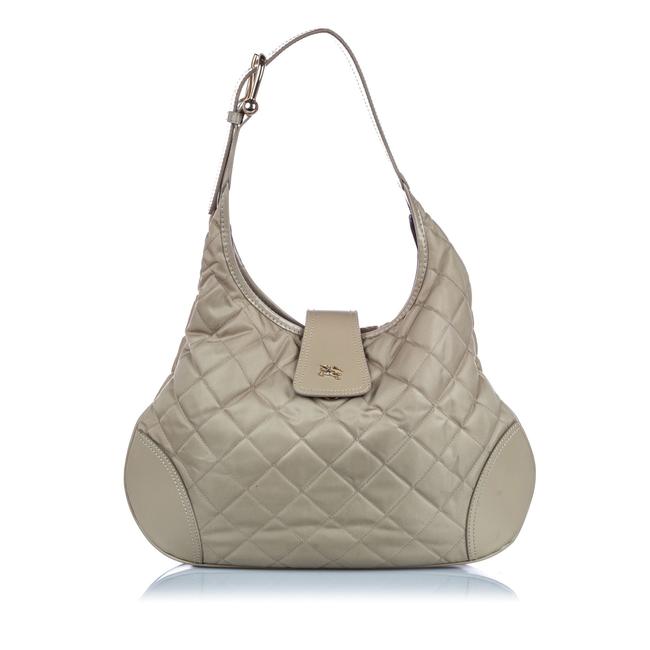 Burberry Quilted Nylon Brooke Gray Leather Hobo Bag