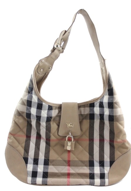 Burberry Quilted Tan Canvas Hobo Bag