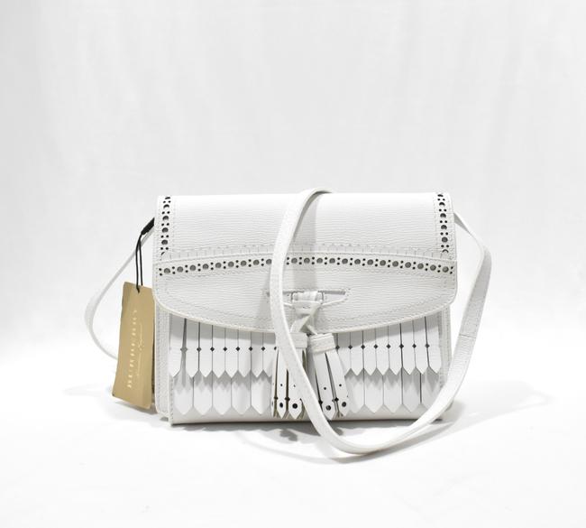 Burberry Rare Broguing Tasse White Leather Cross Body Bag