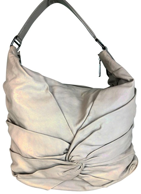 Burberry Ruched Bow Gray Leather Hobo Bag