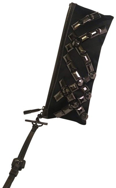 Burberry Satin BlackCrome CanvasLeather Clutch