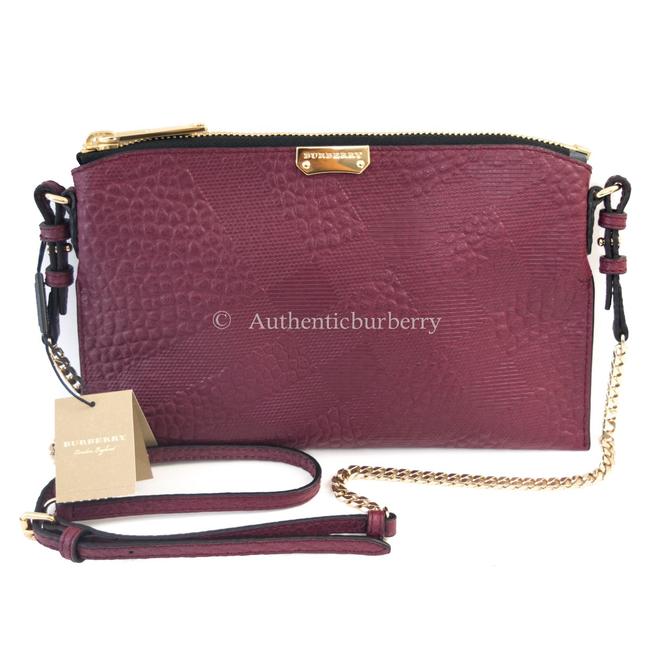 Burberry Sg Grain Check Small Wristlet Dark Plum Leather Cross Body Bag