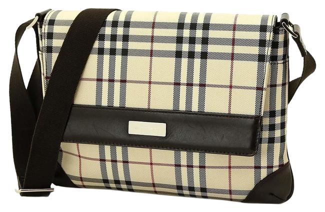 Burberry Shoulder Canvas Leather Check Beige with Dark Brown Cross Body Bag