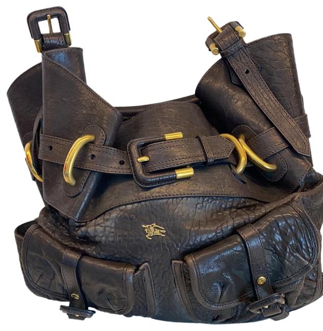 Burberry Shoulder Pockets Chocolate Brown Leather Hobo Bag