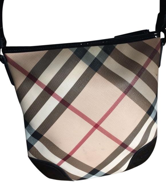 Burberry Shoulder Purse Check TanBlack Vinyl Cross Body Bag