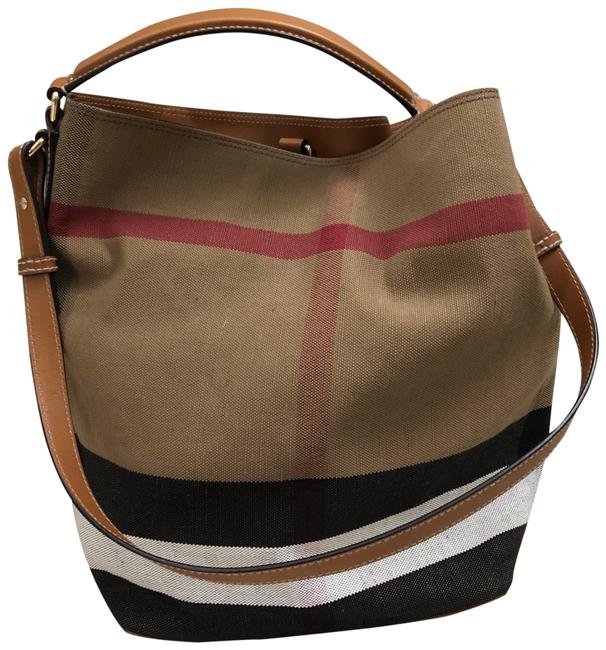 Burberry Bucket Signature TanBlack Canvas Hobo Bag
