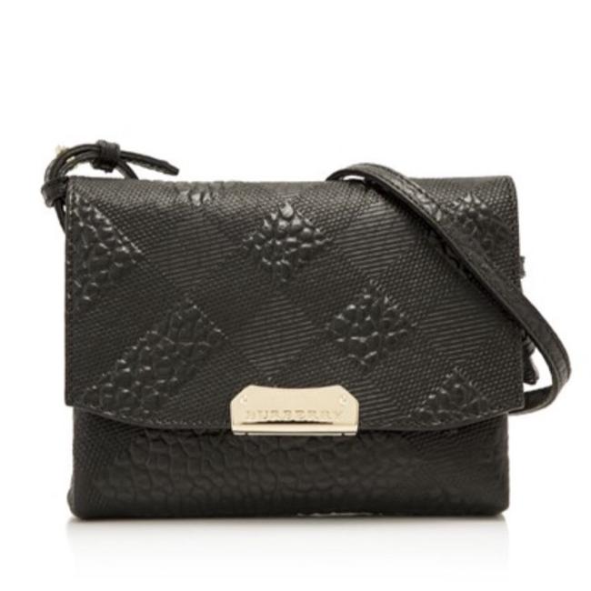 Burberry Signature Grain Check Langley Small Black Leather Cross Body Bag