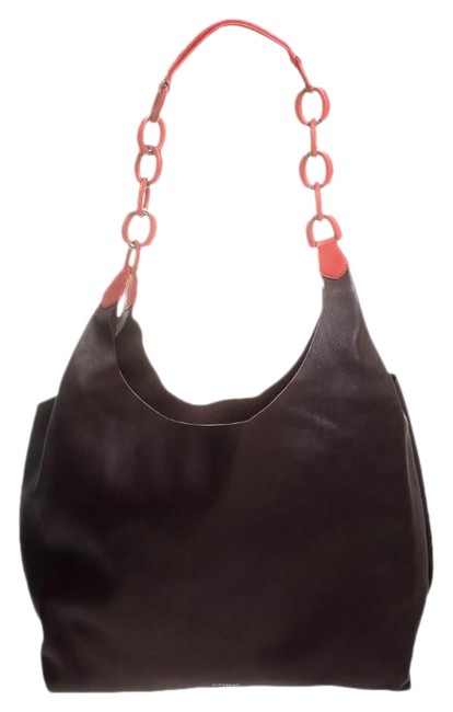 Burberry Silver Burgundy Leather Hobo Bag