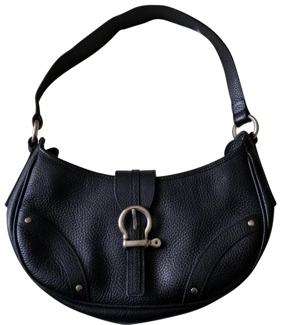 Burberry Silver Hardware Black Leather Hobo Bag