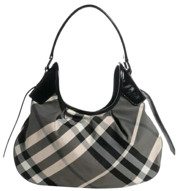 Burberry Brooklyn Small Beat Check Black Nylon with Patent Trim Hobo Bag