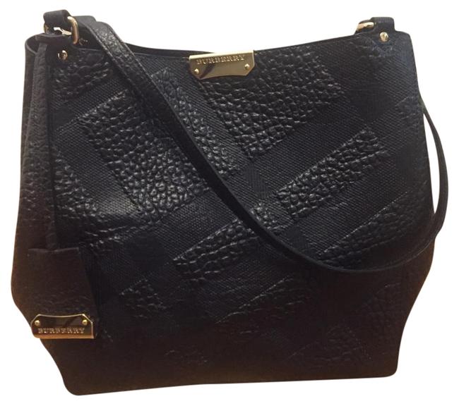 Burberry Small Canterbury Tote Grain Check Black Leather Hobo Bag