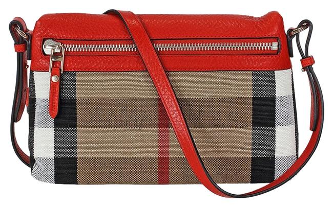 Burberry Small Canvas Check Cadmium Red Leather Clutch