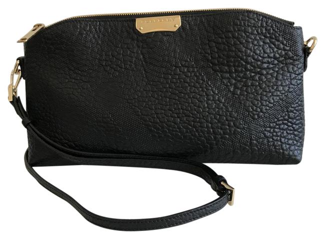Burberry Small Chichester Check Embossed Black Leather Cross Body Bag