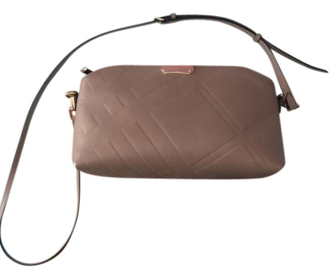 Burberry Clutch Small Embossed Check Smooth Honey Leather Cross Body Bag