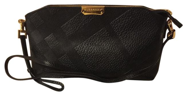 Burberry Clutch Small Embossed Black Leather Cross Body Bag