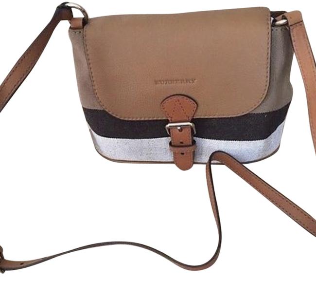 Burberry Small Gowan Grainy Canvas Check Saddle Brown Leather Cross Body Bag