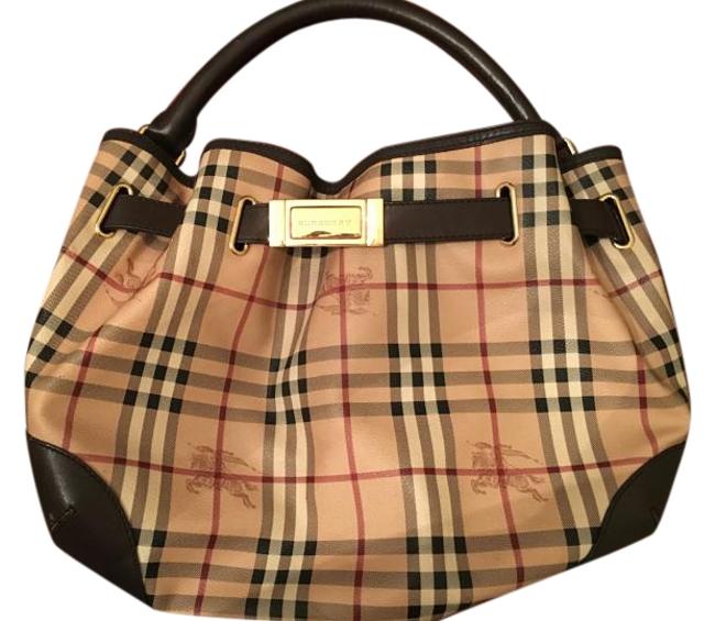 Burberry Small Haymarket Classic CheckChocolate Canvas Hobo Bag