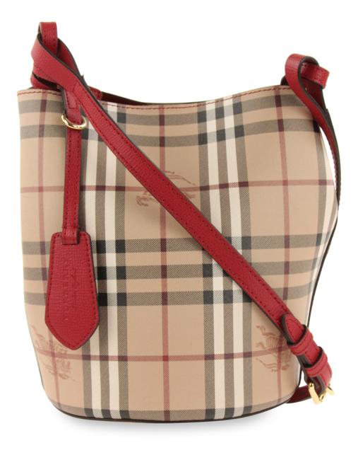 Burberry Bucket Small Lorne Poppy Red Coated Canvas Cross Body Bag