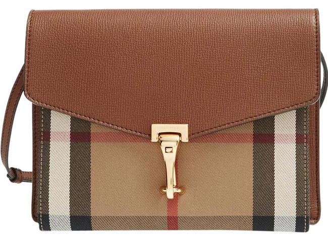 Burberry Small Macken Check New With Brown Leather Cross Body Bag