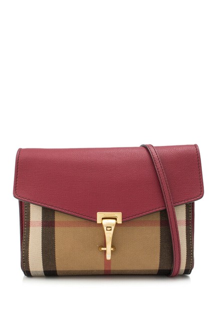 Burberry Small Macken House Check Red Leather Cross Body Bag